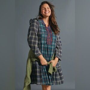 Anthropologie Dhruv Kapoor Ariana Ruffled Mini Dress Size XLarge Plaid Metallic